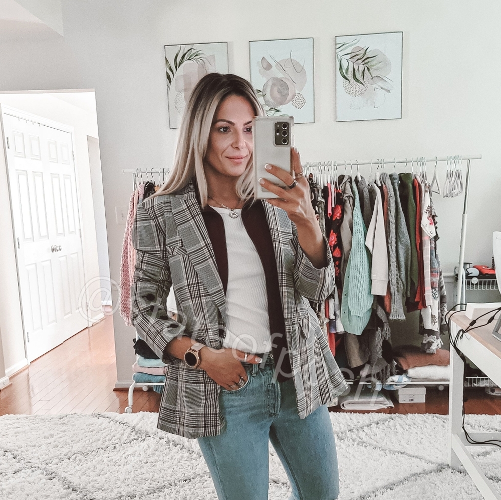 Veronica Beard Dickey gray plaid one button blazer jacket with dickey - Picture 1 of 11